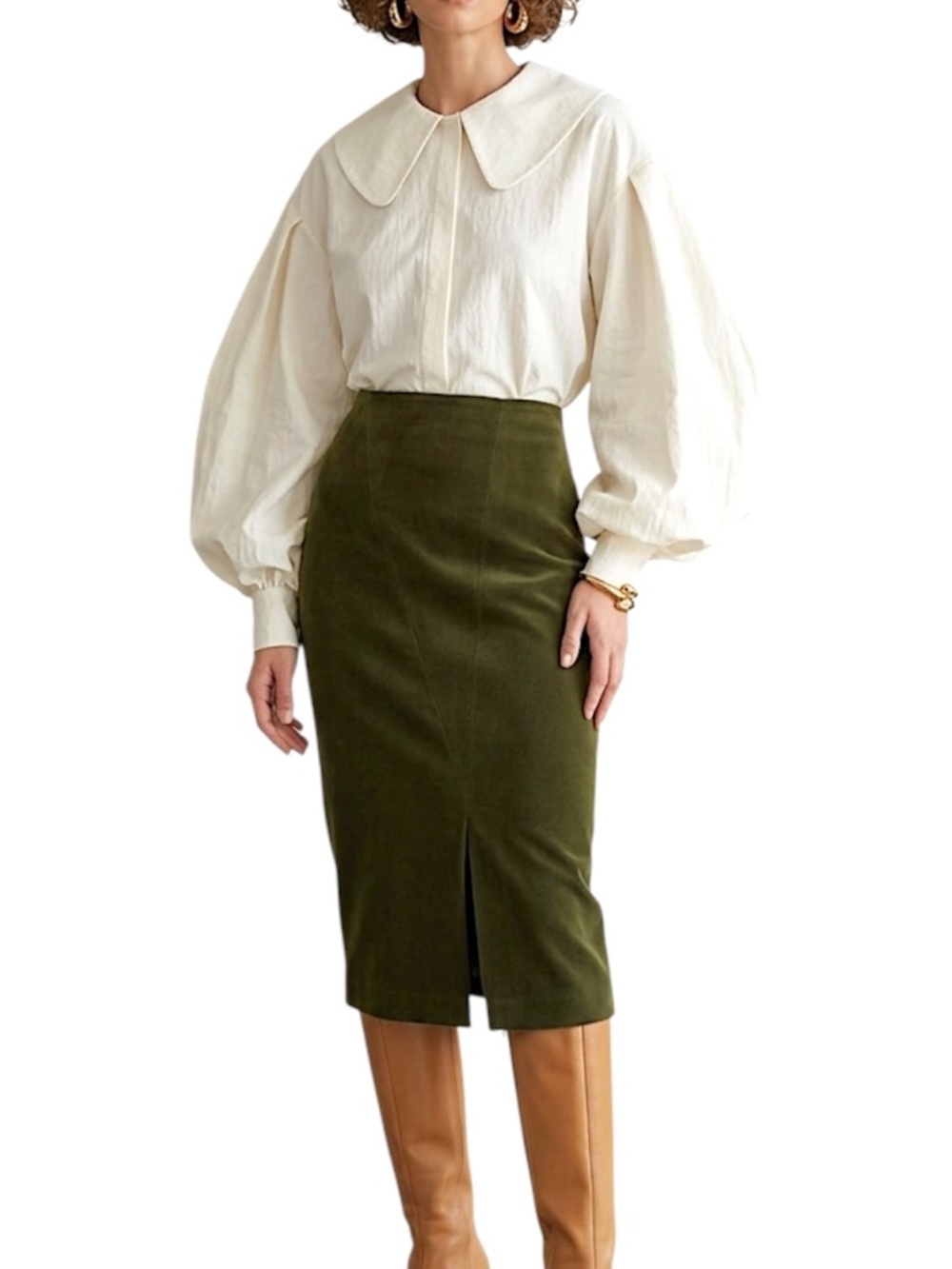 NWT vintage dark green front slit straight minimalist old money midi skirt 42